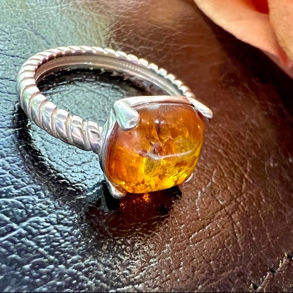 Vintage Designer Baltic Amber Ring. Cable Band Solid 925 Sterling Silver - Picture 5 of 16